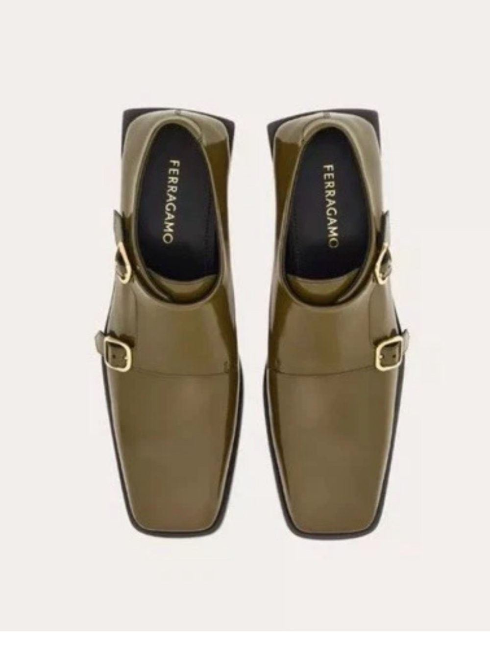 SALVATORE FERRAGAMO Caracas Olive Green Sz 7 EE Monkstrap